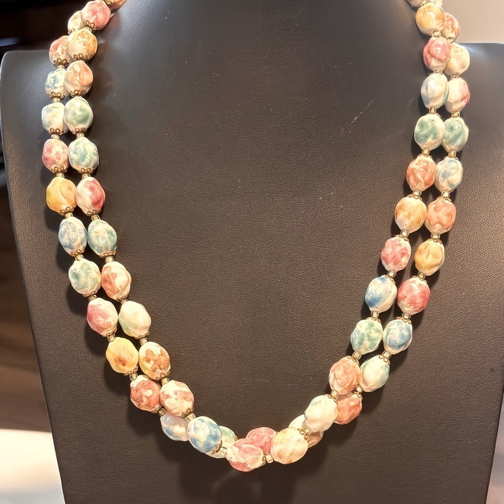 West Germany porcelain or ceramic water color beaded double strand